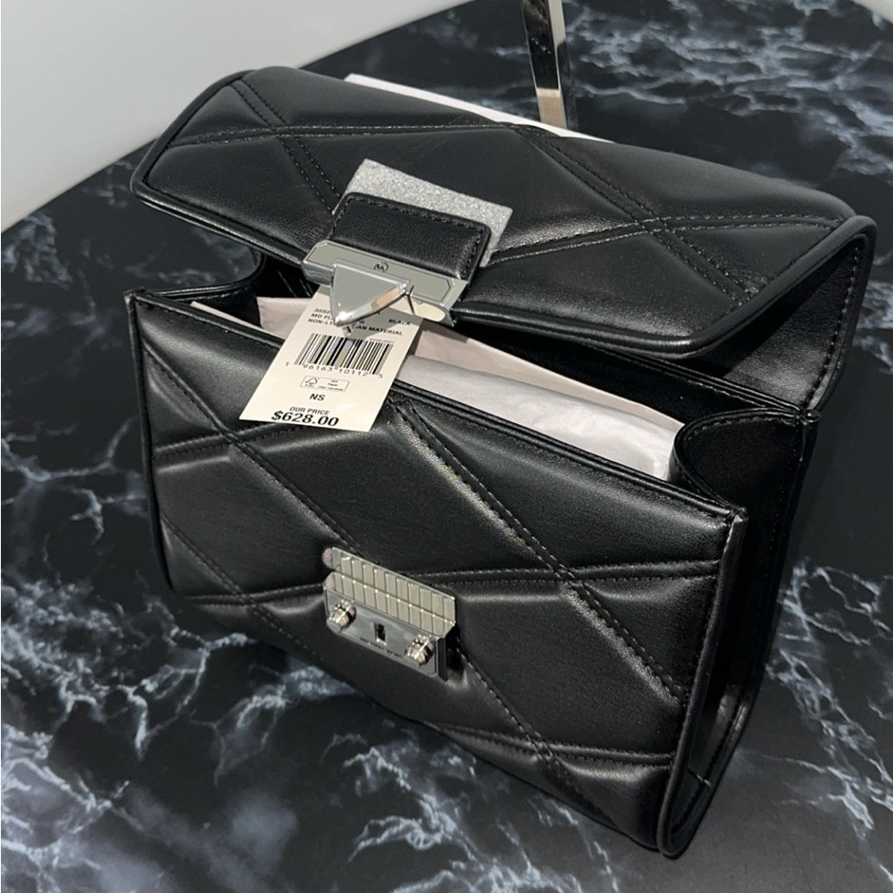 MICHAEL KORS Black Silver Serena Quilted F. Leather Crossbody Bag AUTHENTIC NWT - Picture 6 of 9
